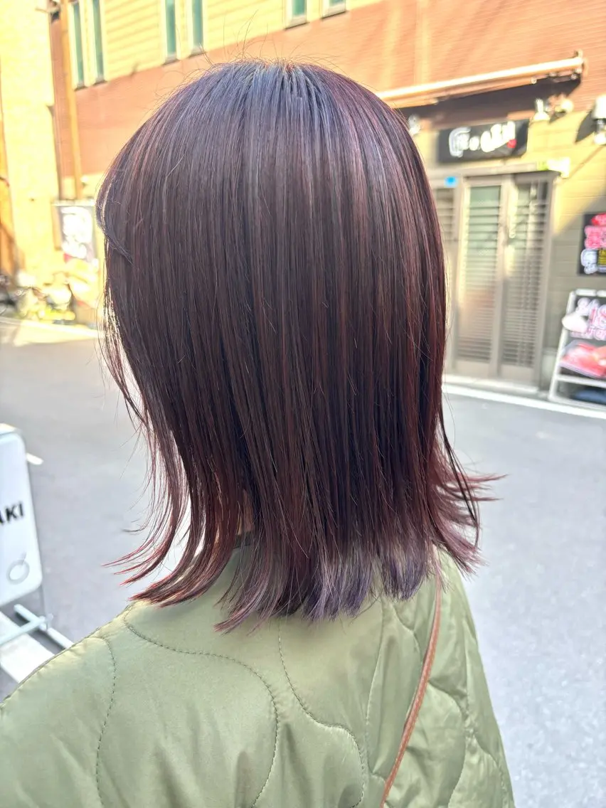 ミディアム カラー ブリーチ ブラウンカラー ブリーチなしカラー ピンクカラー ピンクブラウン Kaho/大阪心斎橋 ボブ/レイヤー/艶髪のヘアスタイル
