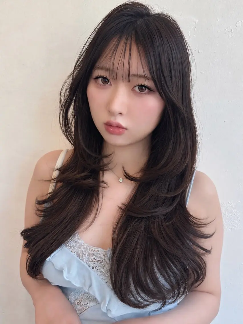 ロング ハッシュカット レイヤーカット ウルフカット ウルフレイヤー カット 優李 ゆうりのヘアスタイル