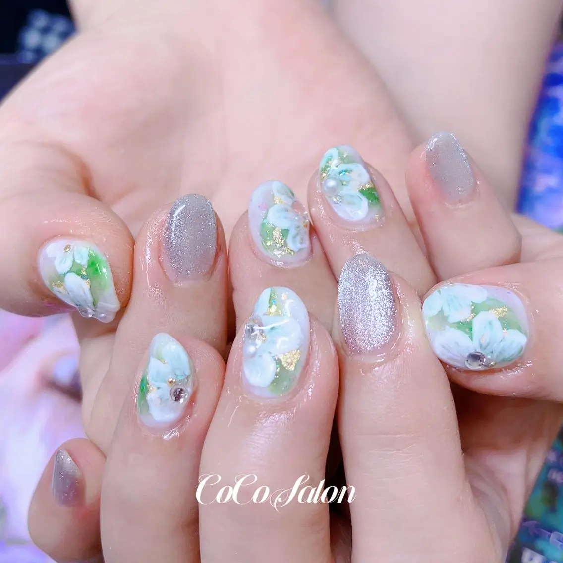 ネイル 入学式 長さ出し フラワーネイル ジェルネイル グラデーション ハンドネイル CoCoSalon ネイル/まつ毛予約のネイルデザイン