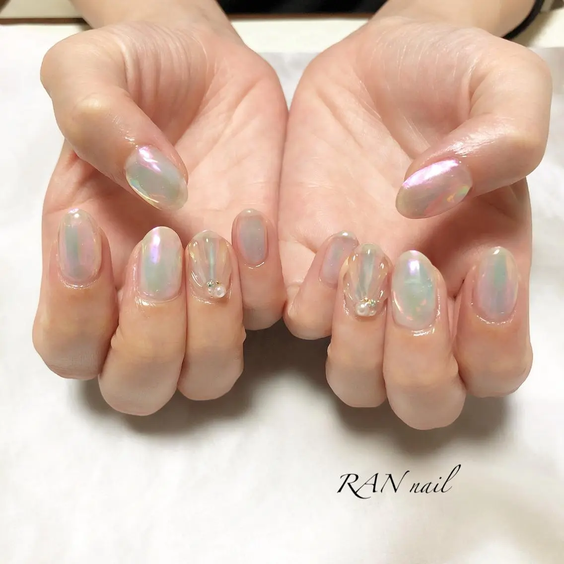 ネイル オーロラネイル フットネイル 氷ネイル・うるうるネイル オフィスネイル 春ネイル ハンドネイル フットネイル RAN nailのネイルデザイン