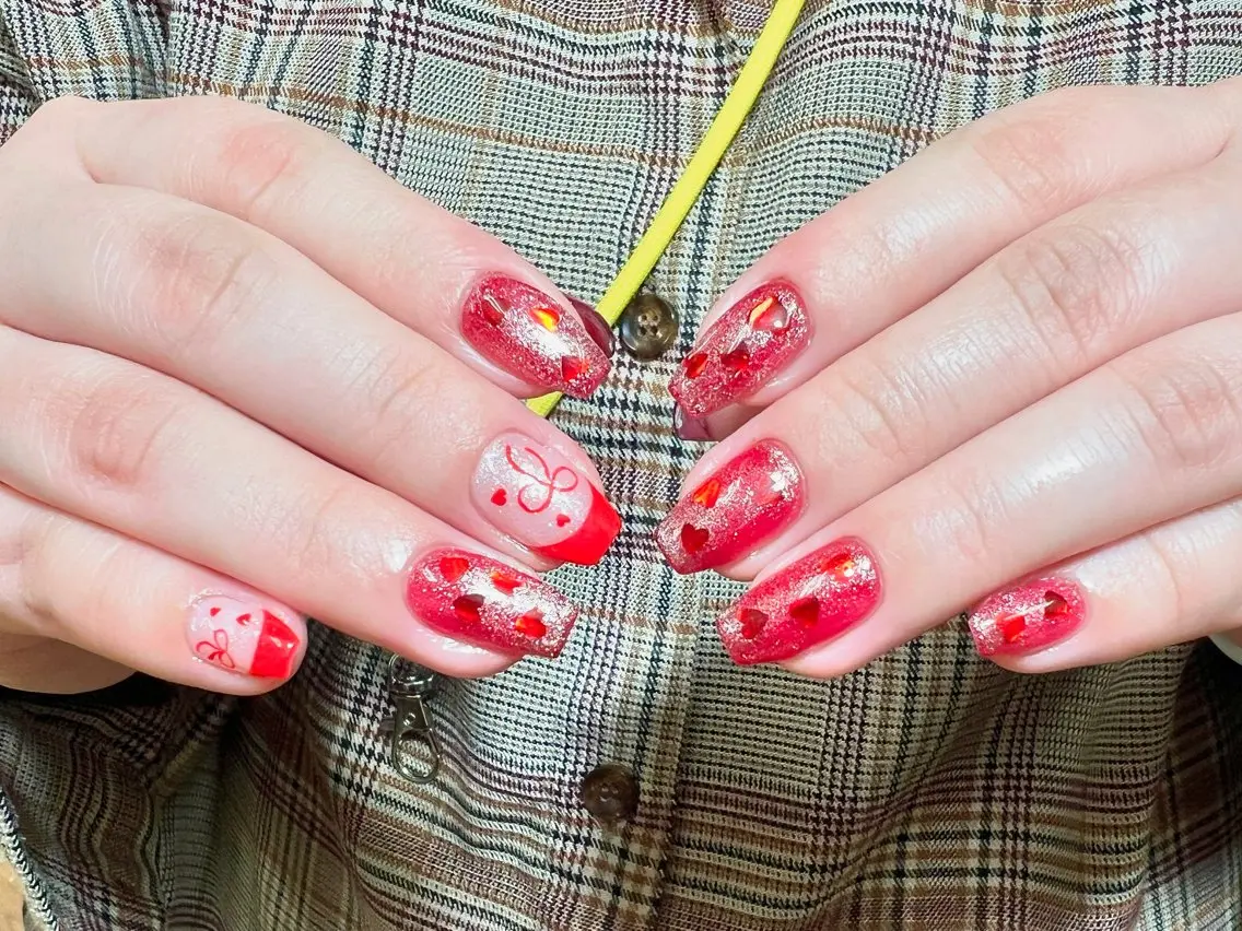 ネイル 長さ出し ジェルネイル 持ち込み バレンタイン ハンドネイル Painty nailのネイルデザイン