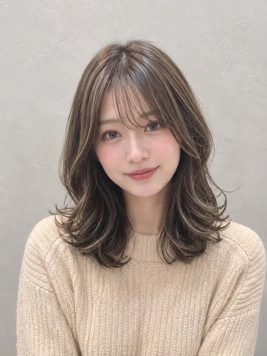 ミディアム カラー アッシュ ハイライトカラー ハイライト カット ヘアカラー トリートメント 【enil代表】 杉林和哉のヘアスタイル