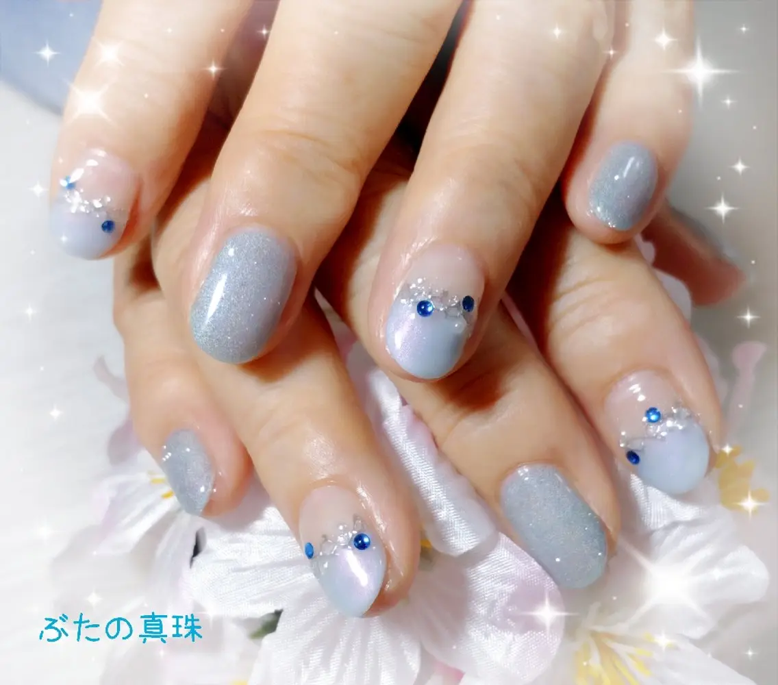 ネイル ブルー ハンドネイル 林 珠里のネイルデザイン