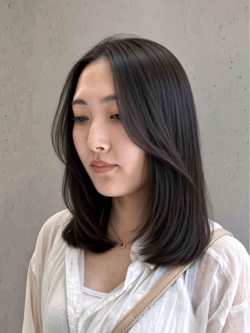 ミディアム 顔まわりレイヤー 顔周りカット 韓国風ヘア レイヤーカット AOI 🎀のヘアスタイル