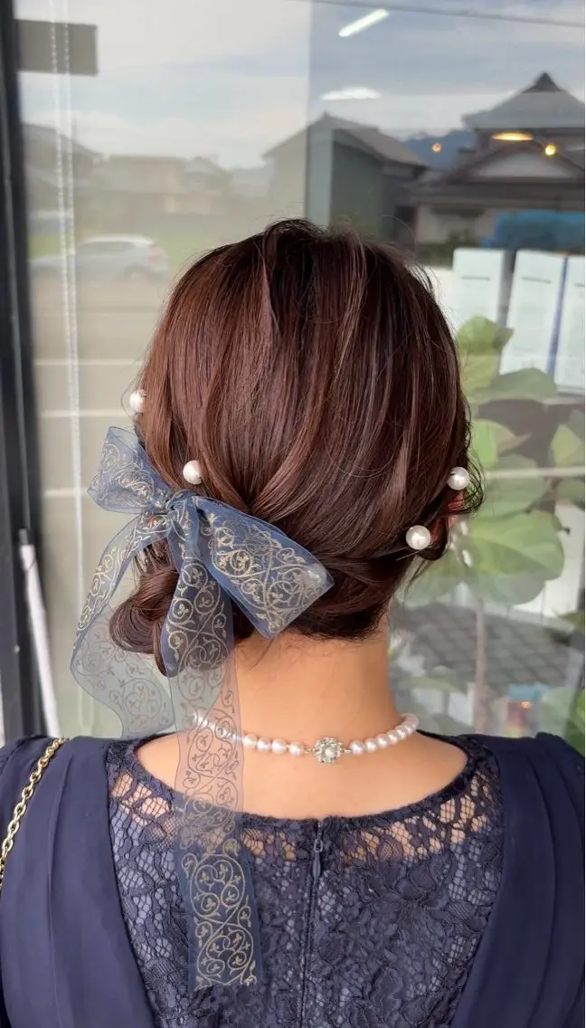 ミディアム ヘアアレンジ お団子ヘア 結婚式・ブライダル ヘアセット arika もえのヘアスタイル