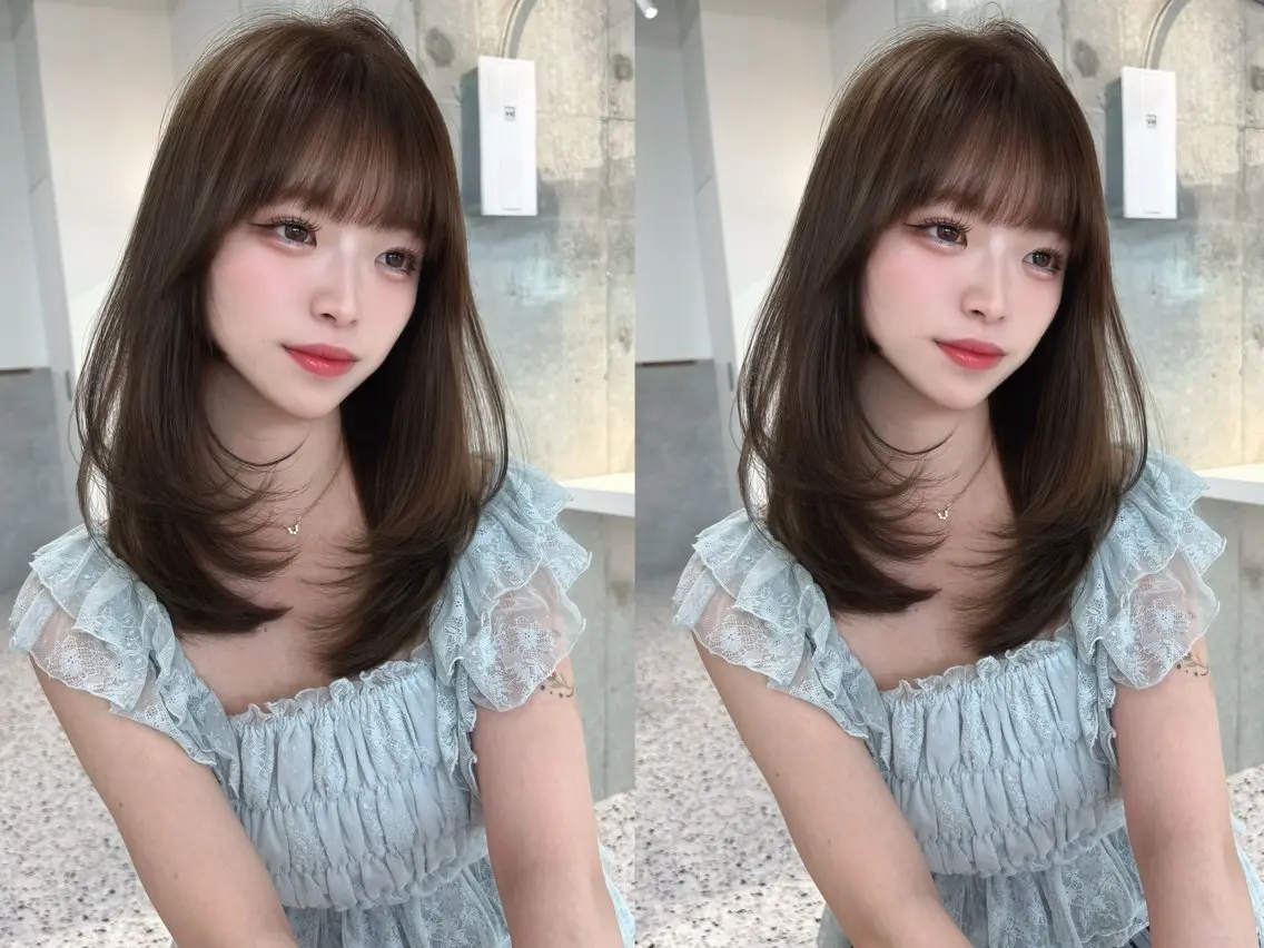 セミロング カラー ブリーチ 透明感カラー ブリーチなしカラー くびれヘア 顔まわりレイヤー カット ヘアカラー トリートメント ✨レイヤー/韓国 /✨ヘア山下 遥のヘアスタイル