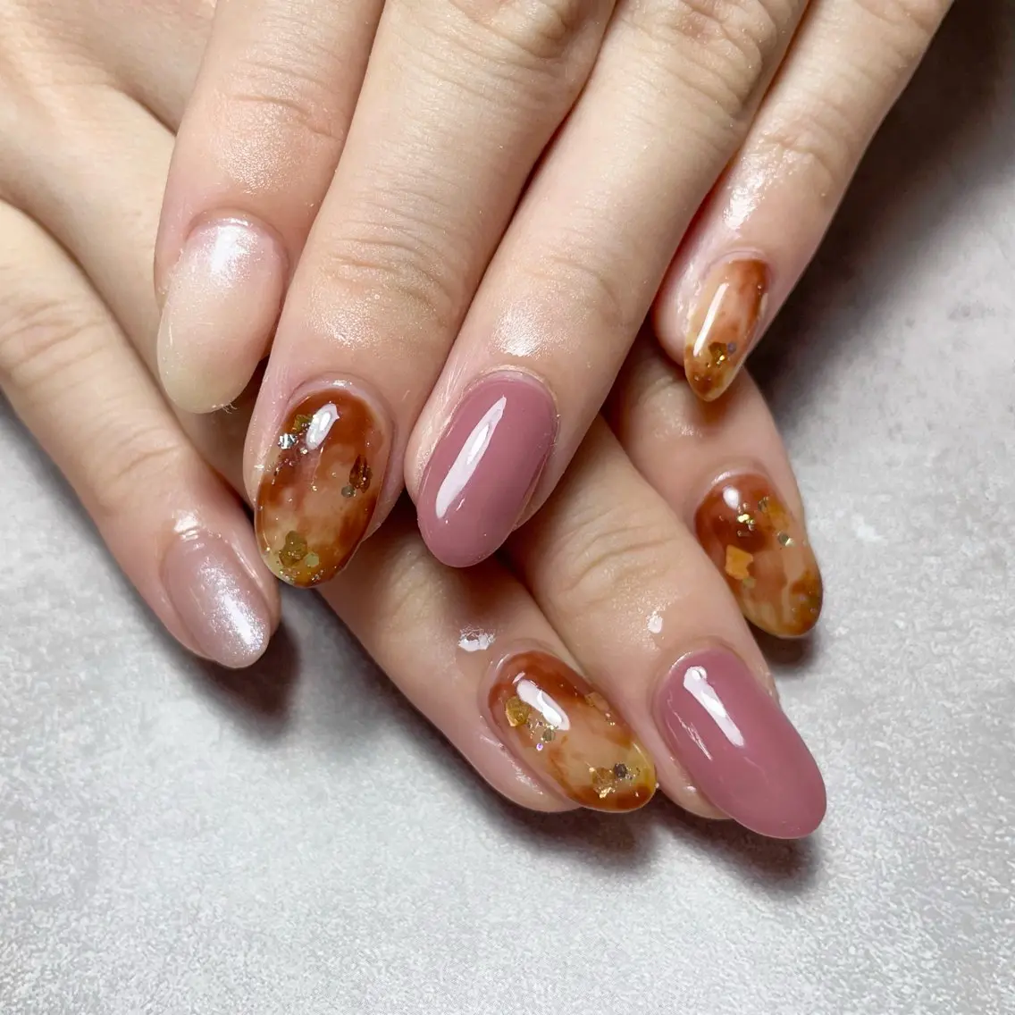 ネイル べっ甲ネイル ピンク 💐irisée fleur中居のネイルデザイン