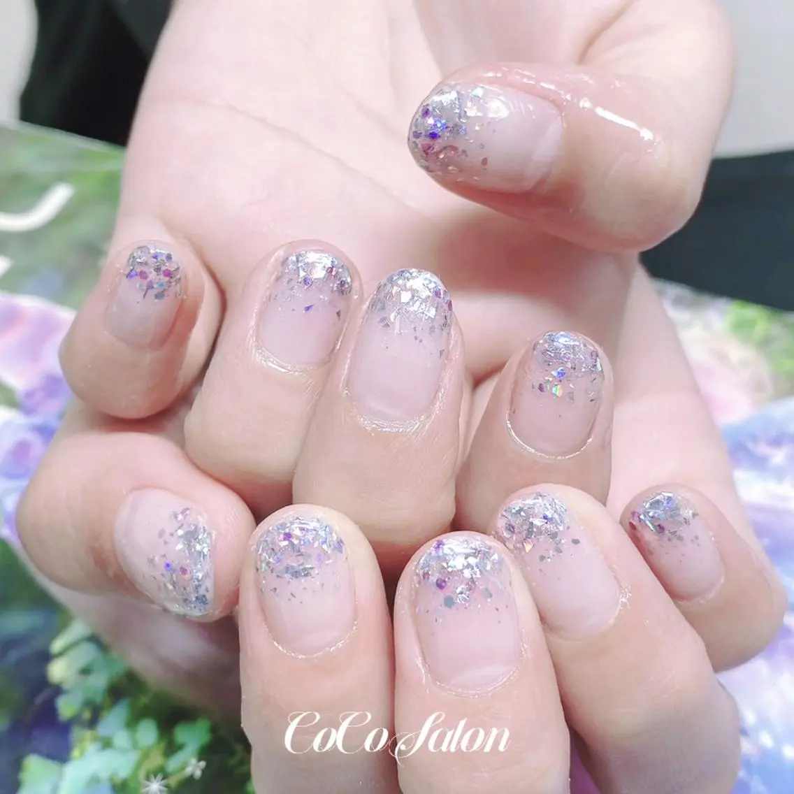 ネイル 長さ出し ジェルネイル グラデーション ホログラムネイル キラキラネイル CoCoSalon ネイル/まつ毛予約のネイルデザイン