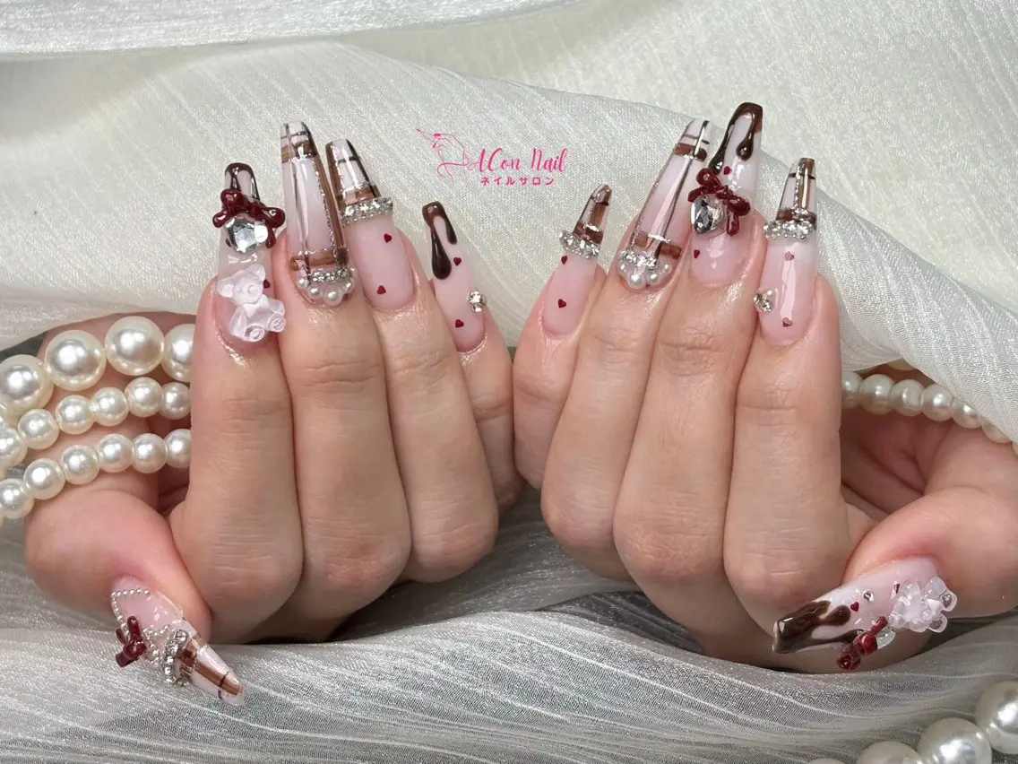ネイル 桜ネイル 長さ出し フラワーネイル フレンチネイル ジェルネイル ハンドネイル ACon NailSalonのネイルデザイン