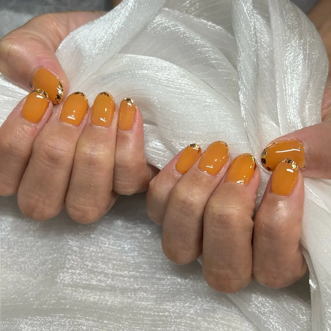 ネイル フレンチネイル ガラスフレンチ オレンジ ハンドネイル 増田 瑞樹のネイルデザイン