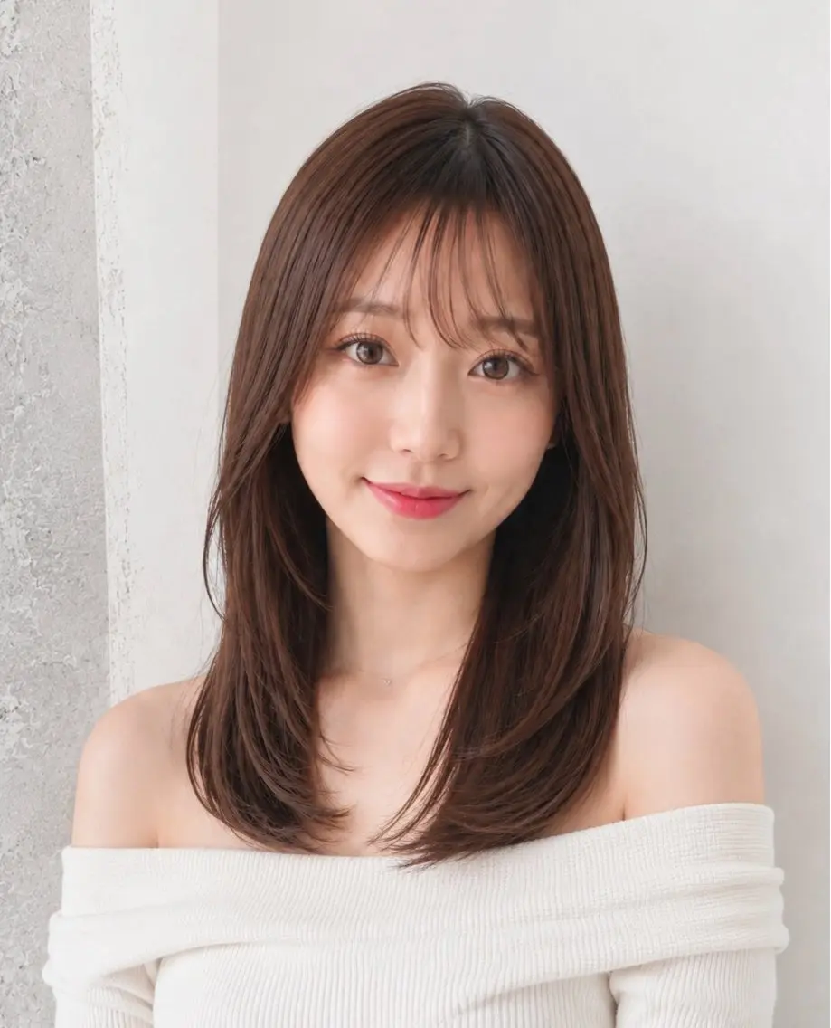 セミロング 顔まわりレイヤー 顔周りカット レイヤーカット カット ヘアカラー トリートメント 🧡くびれヘア/前髪 顔周り🧡久原結衣のヘアスタイル