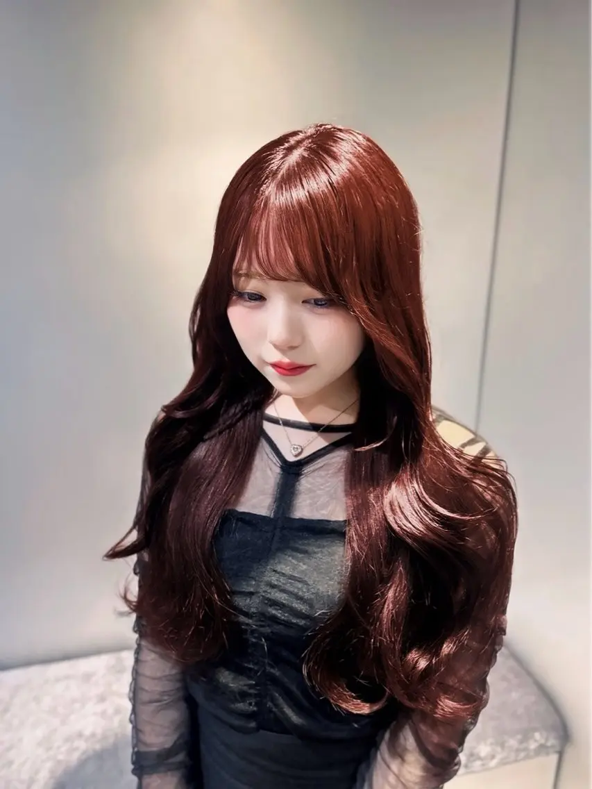 ロング カラー レッドカラー 顔周りカット 髪質改善 韓国風ヘア レイヤーカット カット ヘアカラー トリートメント 店長✨髪質改善✖️ 透明感カラー／純大のヘアスタイル