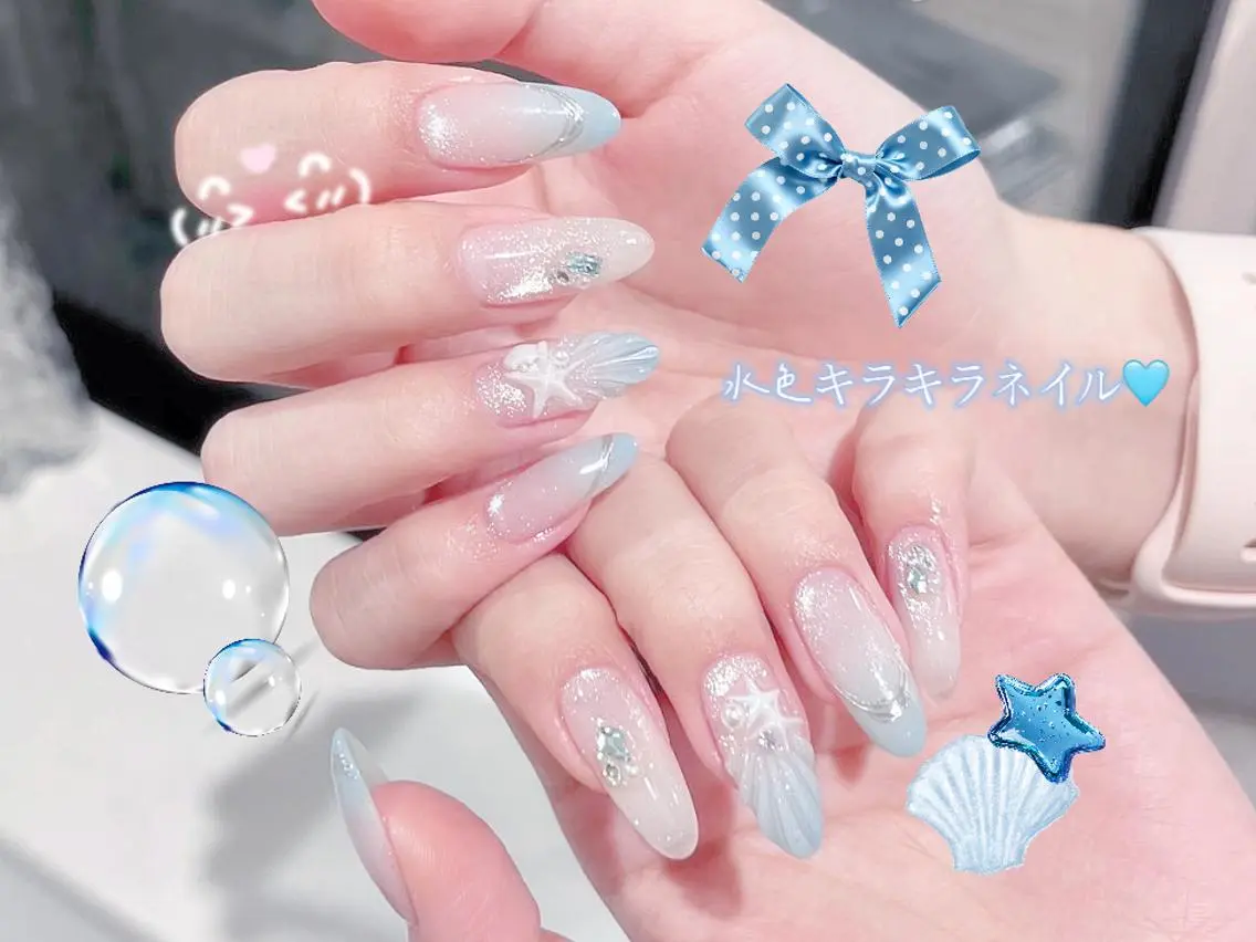 ネイル アートネイル オーロラネイル 長さ出し フットネイル ガーリー リリ 奈🎀のネイルデザイン