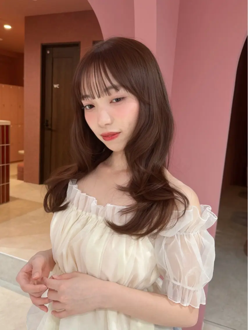 セミロング 髪質改善 韓国風ヘア レイヤーカット 小顔カット トリートメント カット ヘアカラー トリートメント 透明感カラー♡ 原宿美容室¦Rinaのヘアスタイル