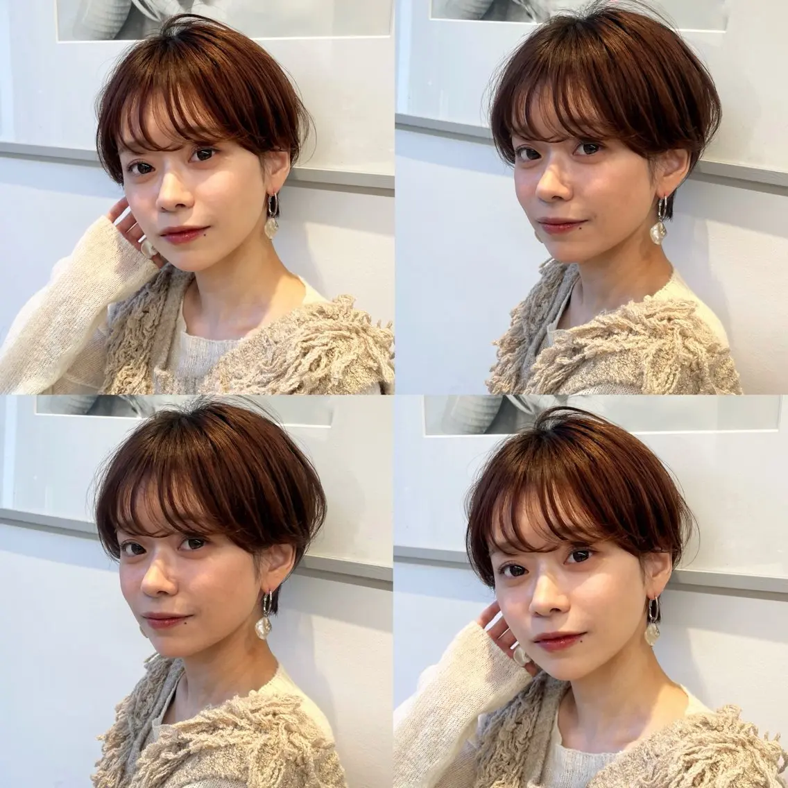 ショート カラー 丸みショート ベージュカラー ブラウンカラー ブラウンベージュ シアーブラウン カット ヘアカラー トリートメント ヘッドスパ ヘアセット カジュアルを女っぽく 𝗮𝘆𝗮𝗰𝗼のヘアスタイル