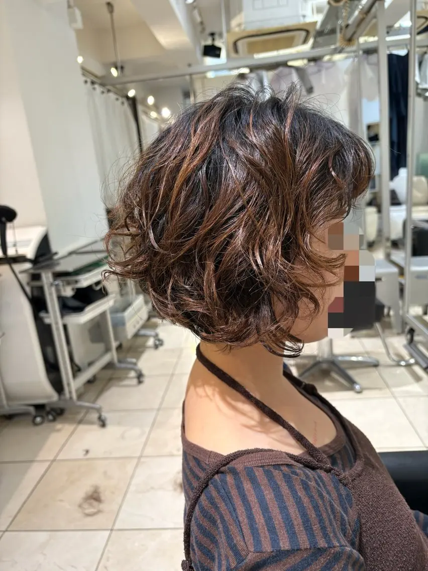 ミディアム パーマ ミディアムパーマ ボブ 小顔カット ショートカット/ カラーARAI🫧のヘアスタイル