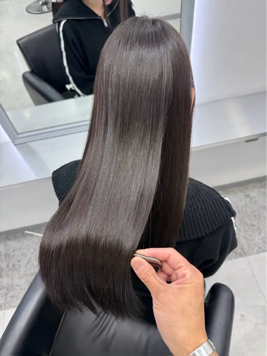 ロング カット 縮毛矯正 トリートメント ioe 心斎橋のヘアスタイル