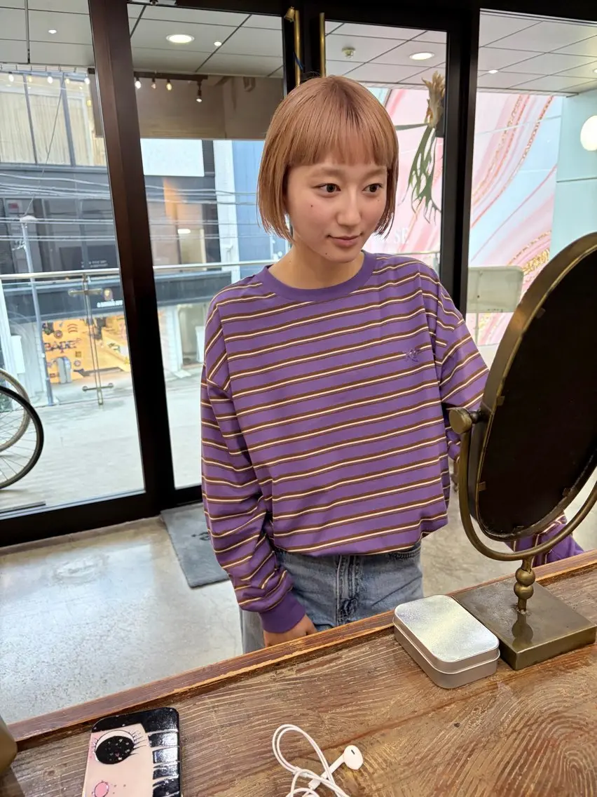 ショート カラー ベージュカラー ブリーチ ボブ オン眉 ショートヘア カット ヘアカラー 千葉 郁也のヘアスタイル