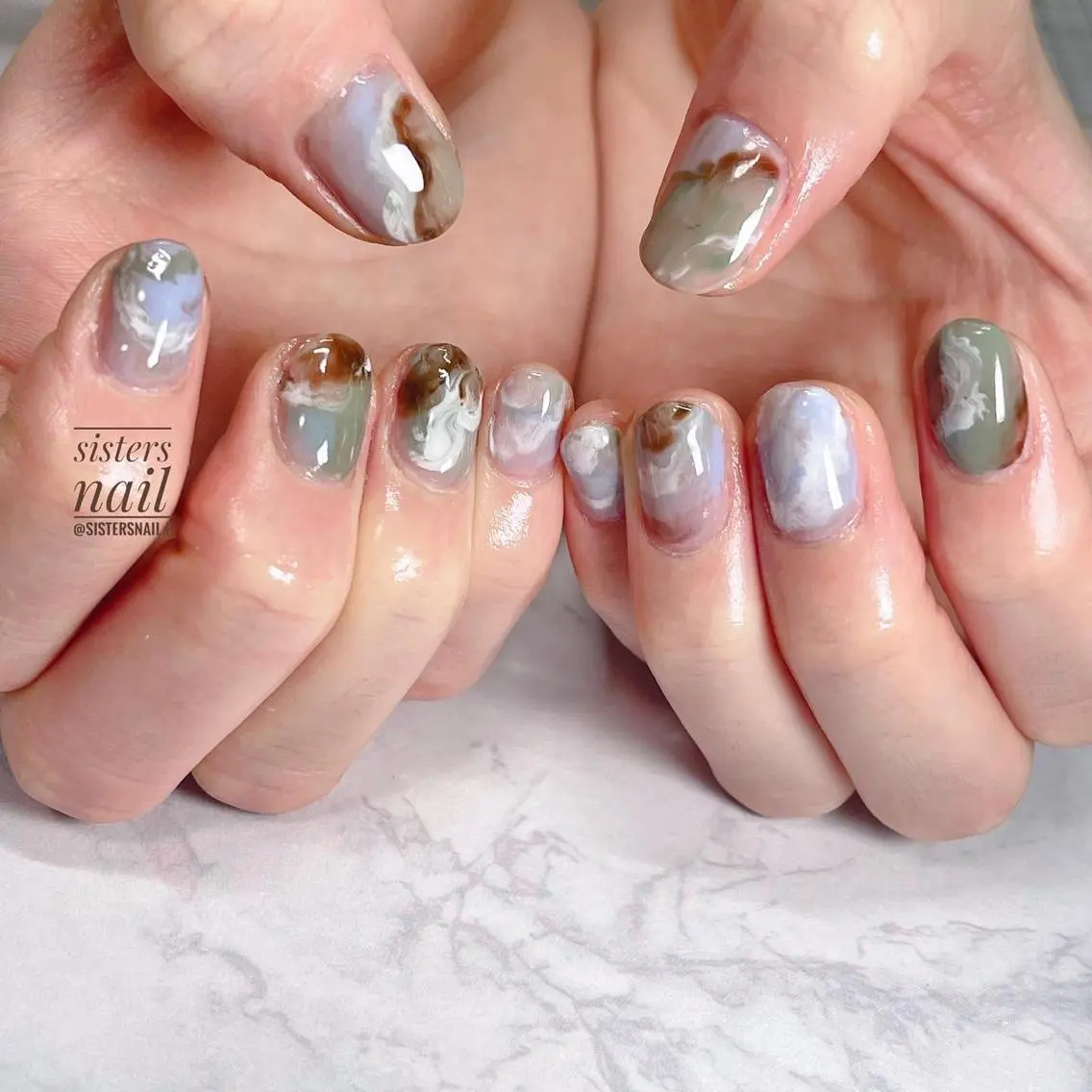 ネイル アートネイル ブルー 大理石ネイル(マーブル) ニュアンスネイル sisters nail.fのネイルデザイン