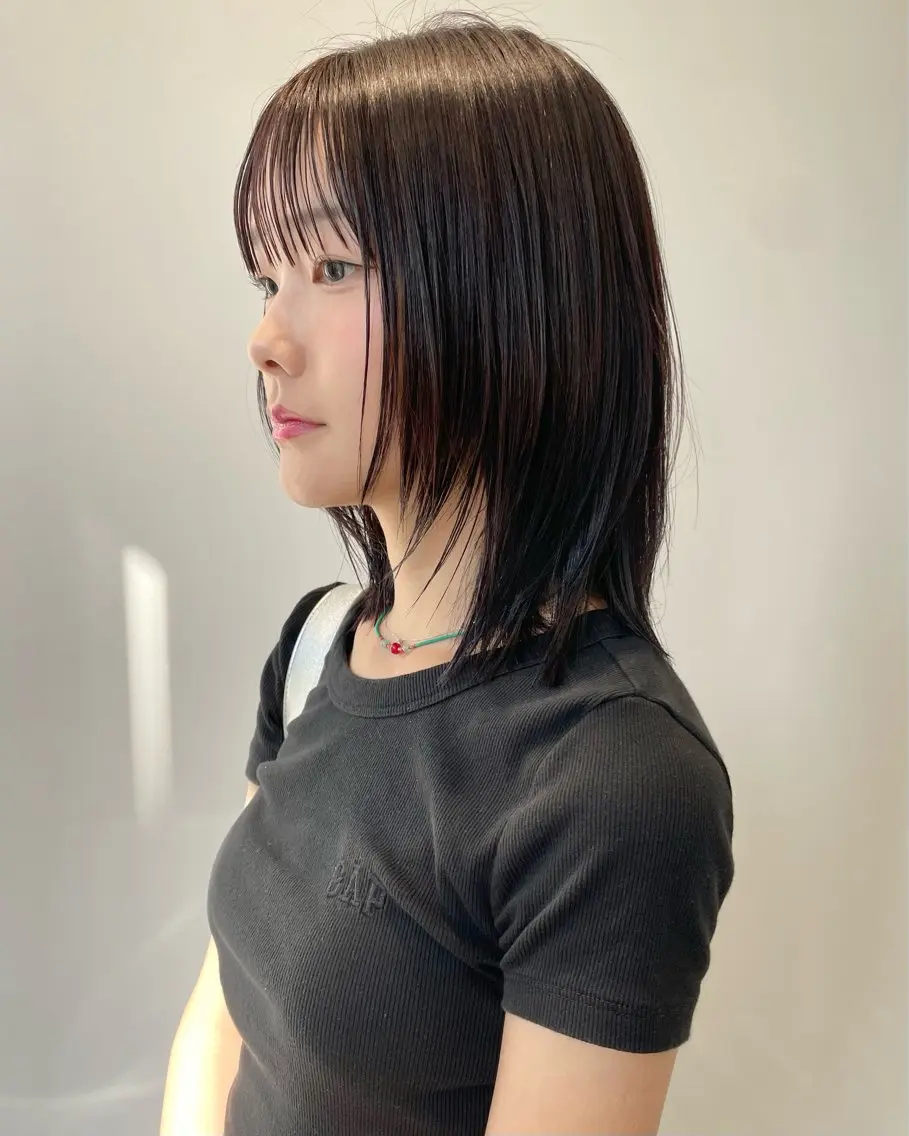 ミディアム カラー ボブ レイヤーカット 石川玲菜/ 髪質改善ボブ/メンズのヘアスタイル