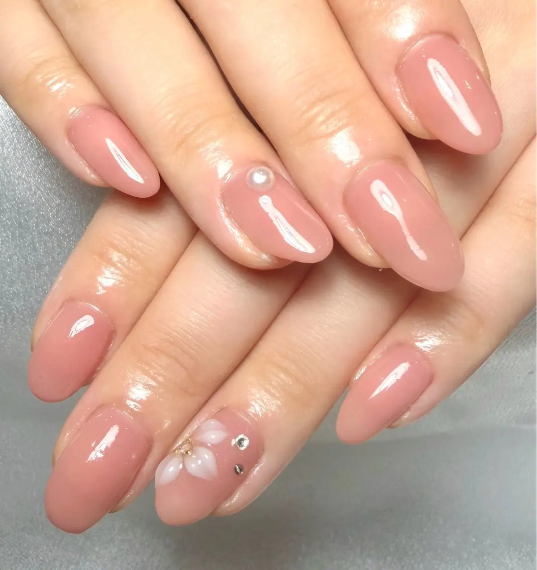 ネイル アートネイル フラワーネイル ワンカラーネイル ピンク untitled Mariのネイルデザイン