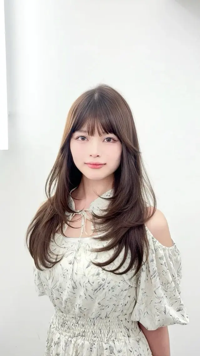 ロング カラー 小顔カット カット ヘアカラー トリートメント 韓国ヘア/レイヤー/ 顔まわり足立遥奈のヘアスタイル