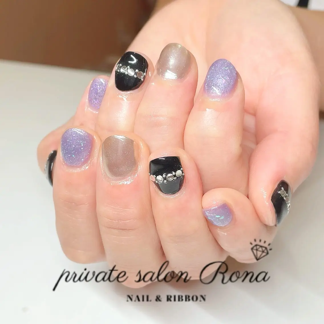 ネイル パープル ショートネイル nail salon Ronaのネイルデザイン