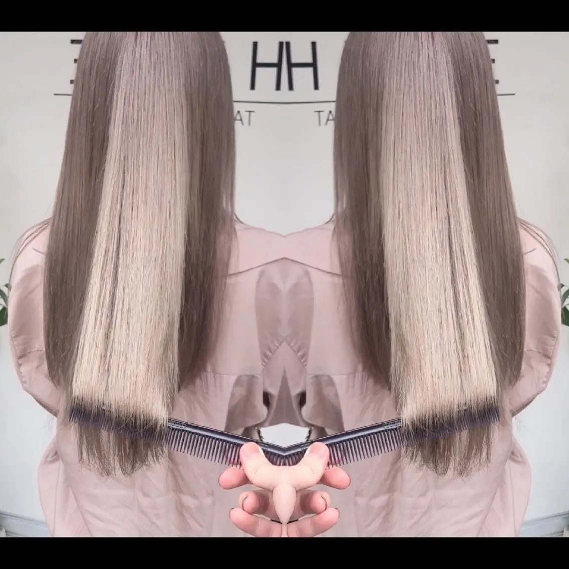 ロング カラー アッシュ アッシュグレー バレイヤージュ ベージュカラー ブリーチ ヘアカラー バレイヤージュ/ ハイライト/大内格のヘアスタイル