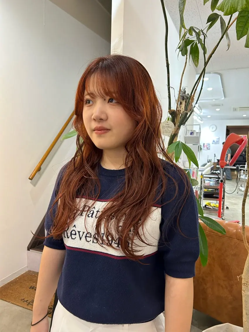 ロング カラー ブリーチ ブリーチなしカラー オレンジ ヘアカラー anjii リンのヘアスタイル