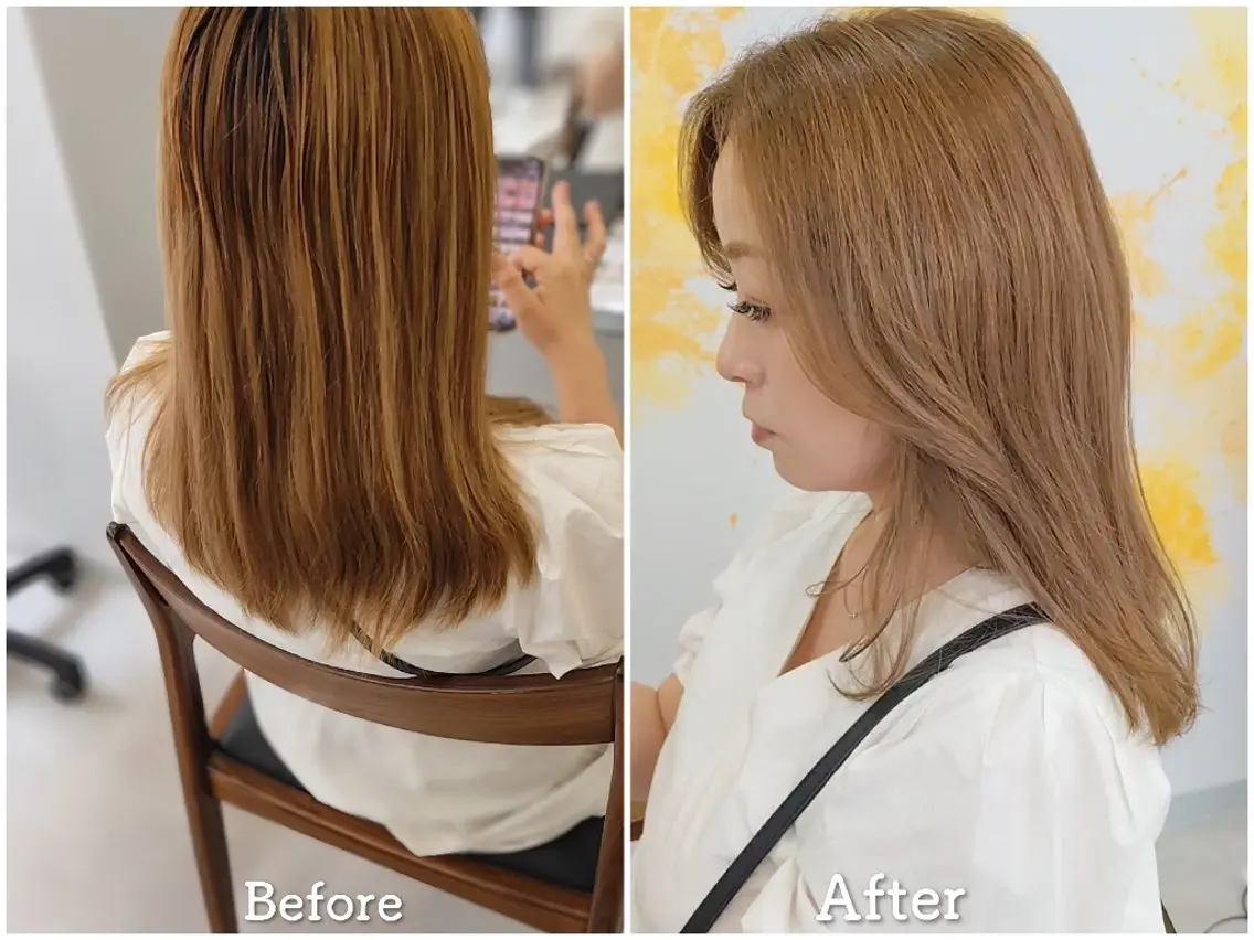 セミロング カラー ベージュカラー ブリーチ ハイトーンカラー ハイトーンベージュ カット ヘアカラー トリートメント 友谷 ルーカスのヘアスタイル
