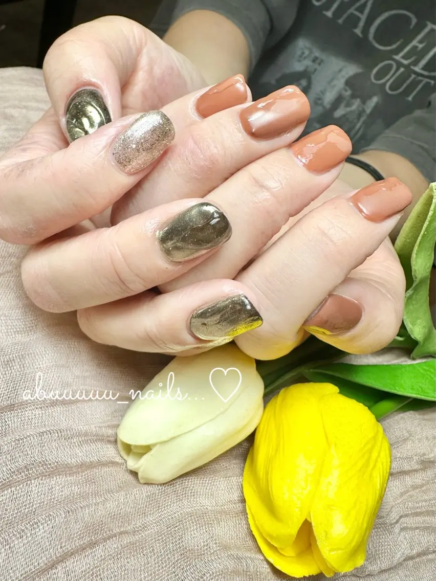 ネイル マットネイル ミラーネイル 持ち込み ぷっくりネイル ハンドネイル abuuuuu nailsのネイルデザイン