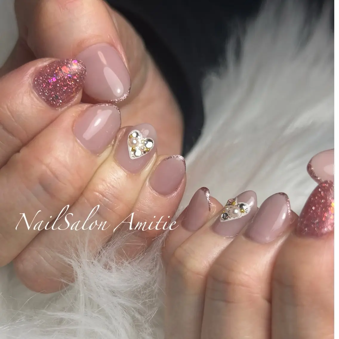 ネイル ハート バレンタイン ハンドネイル NailSalon Amitieのネイルデザイン