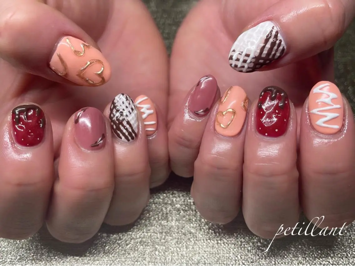 ネイル アートネイル 持ち込み バレンタイン nail salon petillantのネイルデザイン