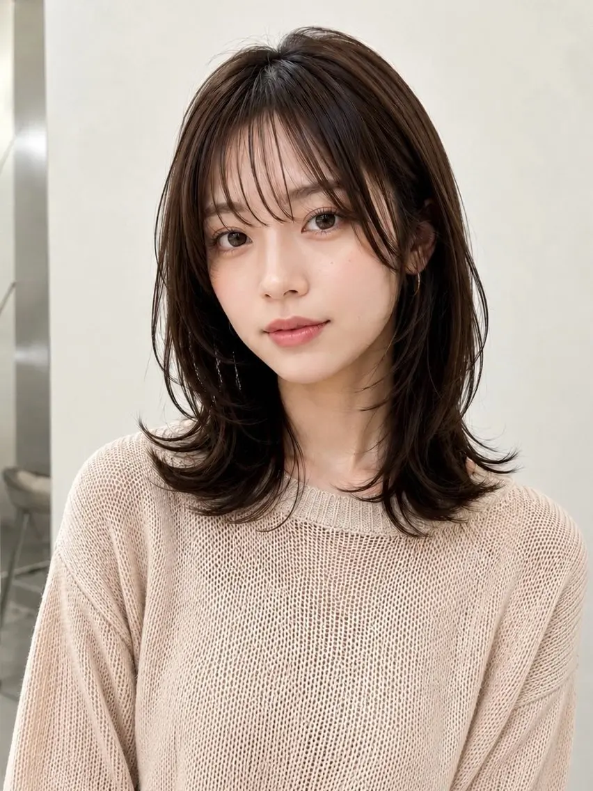 ミディアム カラー ミディアムレイヤー レイヤーカット カット ヘアカラー トリートメント 池袋/小顔レイヤー/ 顔まわり/taigaのヘアスタイル