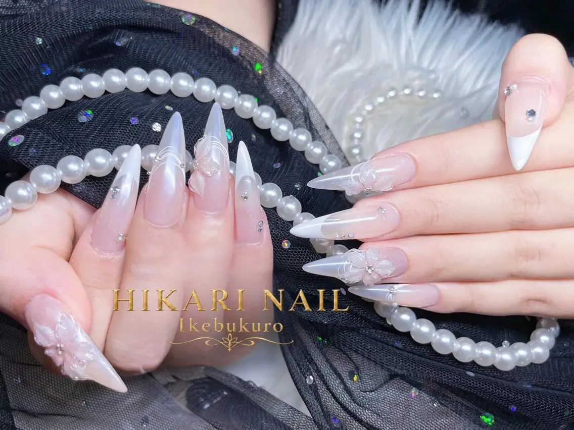 ネイル チークネイル 長さ出し フレンチネイル ガーリー ハロウィン フットネイル HikariNail Ikebukuroのネイルデザイン