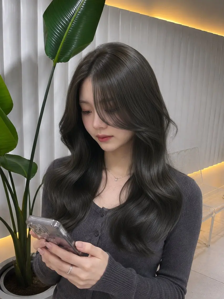 ミディアム カラー グレージュ ヘアカラー トリートメント ラベンダー💜グレー 🩶暗髪🖤のヘアスタイル