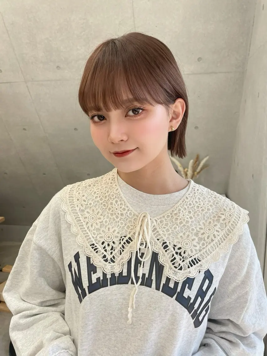 『平日1日1名様限定⭐️』小顔カット+透明感カラー✨ショートボブレイヤー韓国ヘア髪質改善暖色新宿代々木の写真