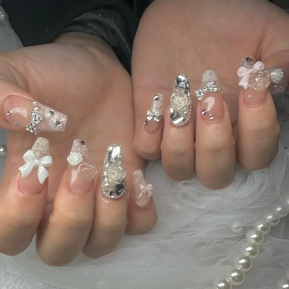 ネイル 韓国ネイル レース ワンホンネイル ハンドネイル ハンドケア Queen nailのネイルデザイン