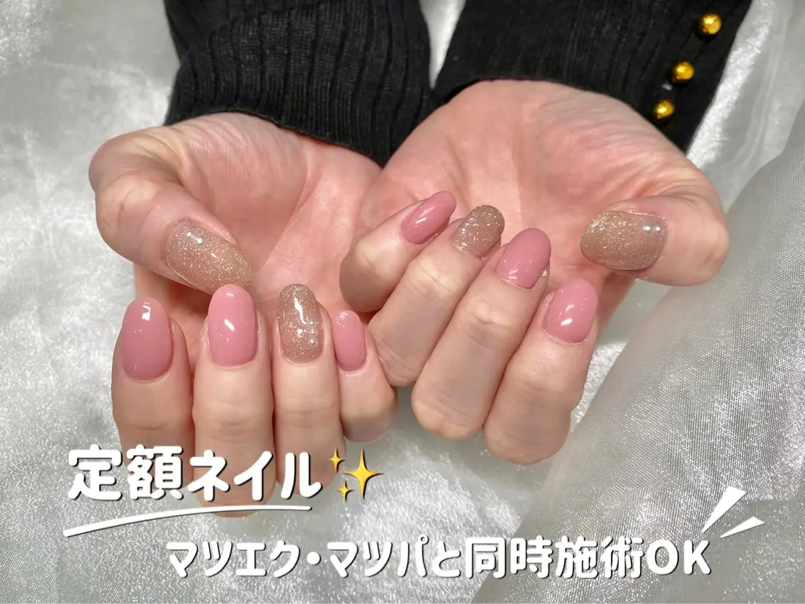 ネイル ラメ(グリッター) オフィスネイル ピンク シンプルネイル アイラッシュK 松村 紗江のマツエク・マツパデザイン