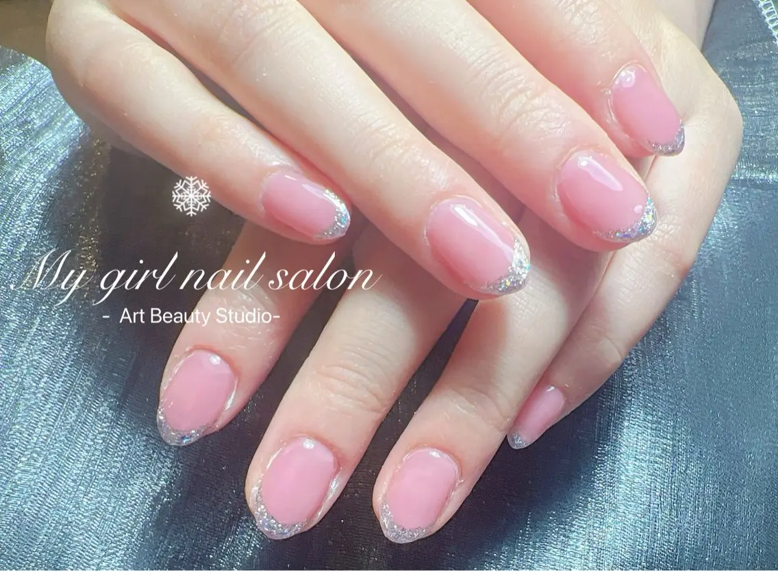 ネイル フレンチネイル ガラスフレンチ キラキラネイル My Girl nailsalonのネイルデザイン