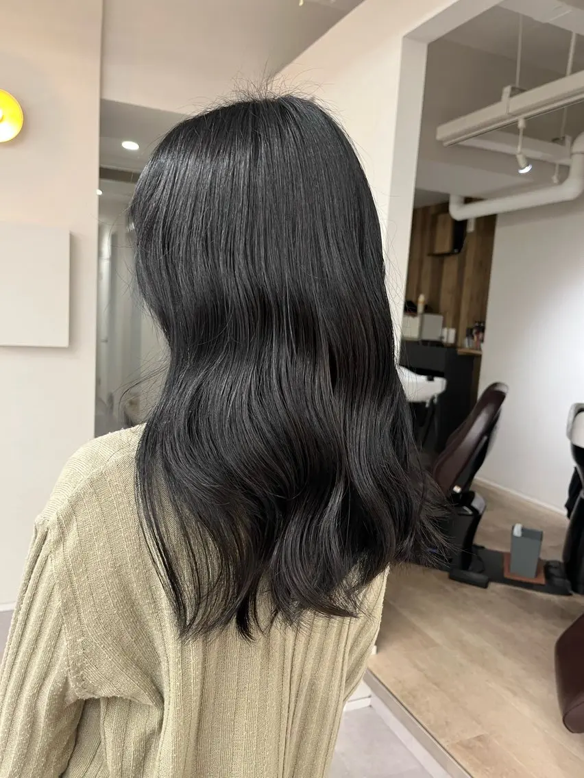 カラー 黒髪 ブルーカラー ブルーブラック ヘアカラー ひな‪‪︎/暖色 柔color🌷のヘアスタイル