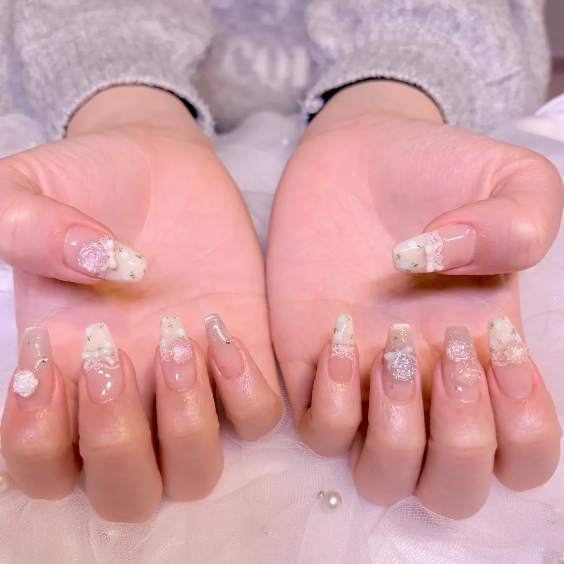 ネイル レース ハンドネイル nail salon e'mu💐のネイルデザイン