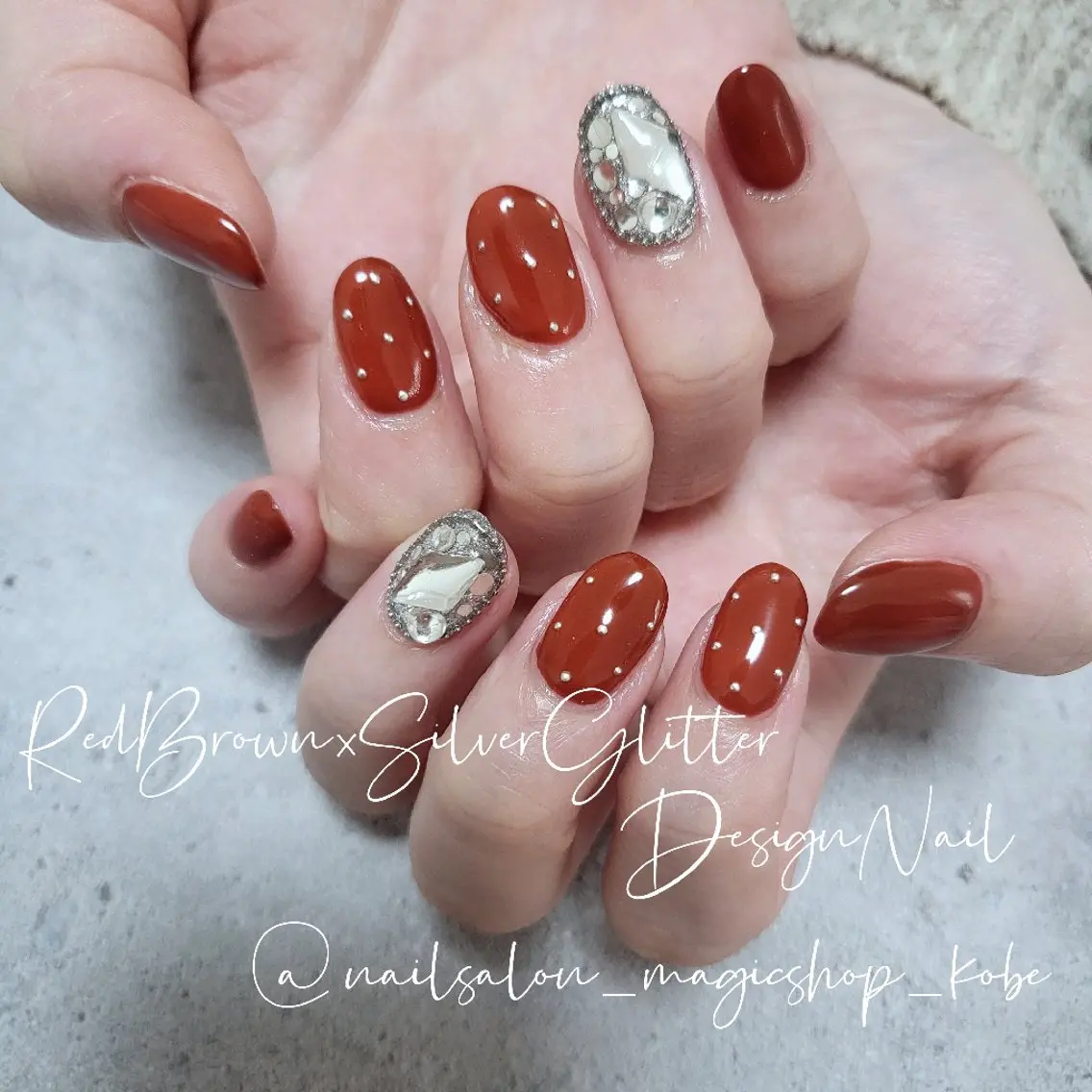 ネイル ブラウン ジェルネイル シルバー シンプルネイル ソフトジェル ハンドネイル Nailsalon MagicShopのネイルデザイン