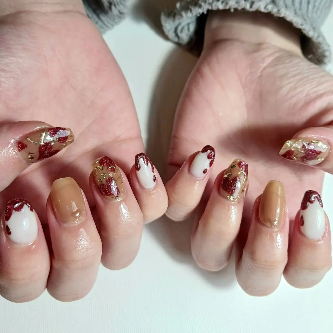 ネイル ジェルネイル ハート ミラーネイル 持ち込み バレンタイン ハンドネイル owlnail /持込みデザイン専門のネイルデザイン