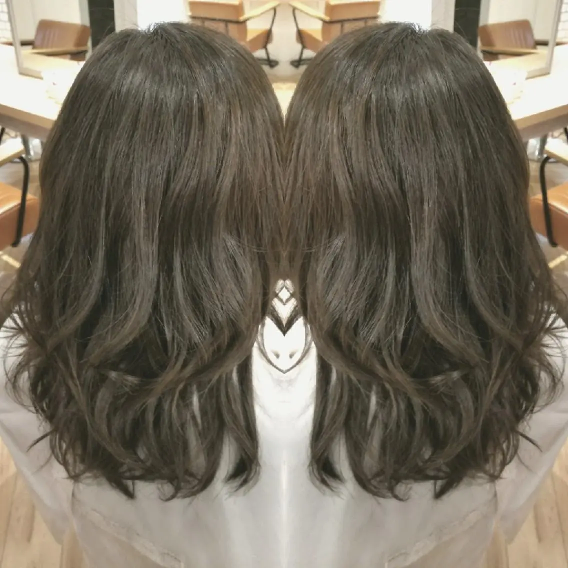 カラー ロング ブリーチ グレージュ ブリーチなしカラー ばんの かすみのヘアスタイル