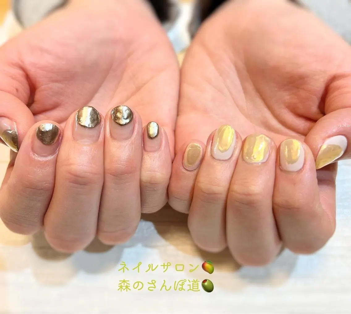 ネイル ハンドネイル ショートネイル 森のさんぽ道のネイルデザイン