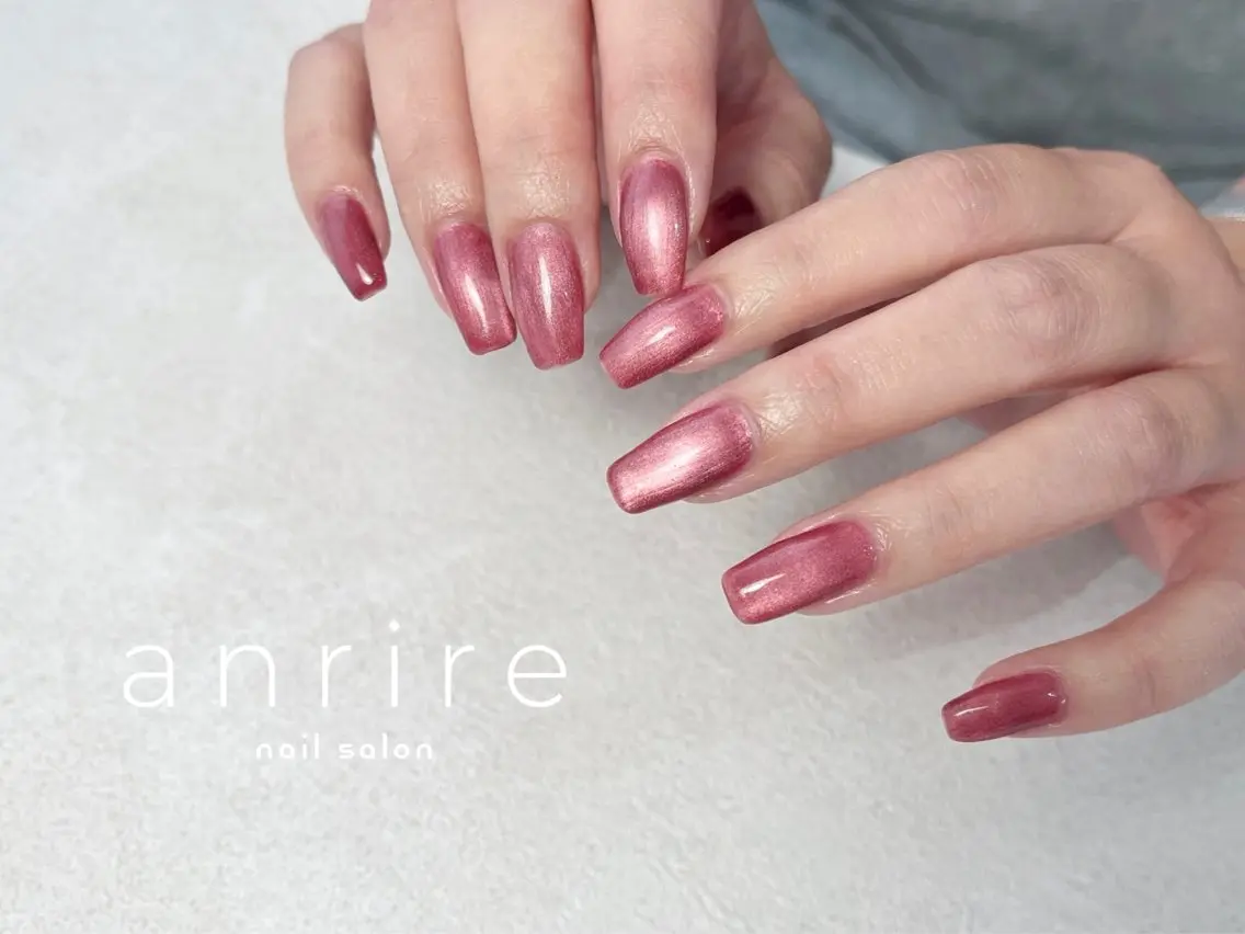 ネイル ボルドー ジェルネイル ロングネイル マグネットネイル マグネットワンカラー ハンドネイル nailsalon anrireのネイルデザイン