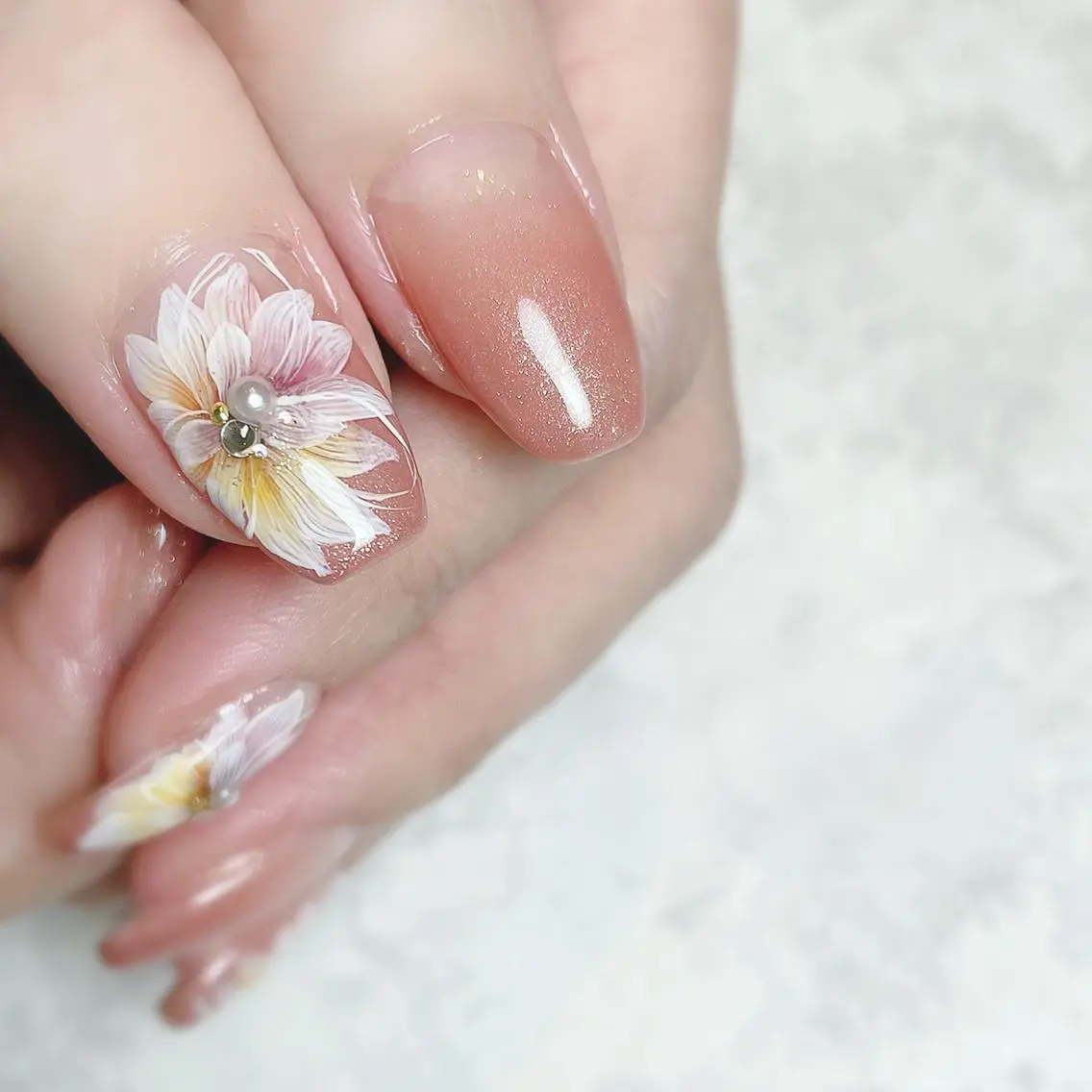 ネイル アートネイル フラワーネイル Healing nail 杢のネイルデザイン
