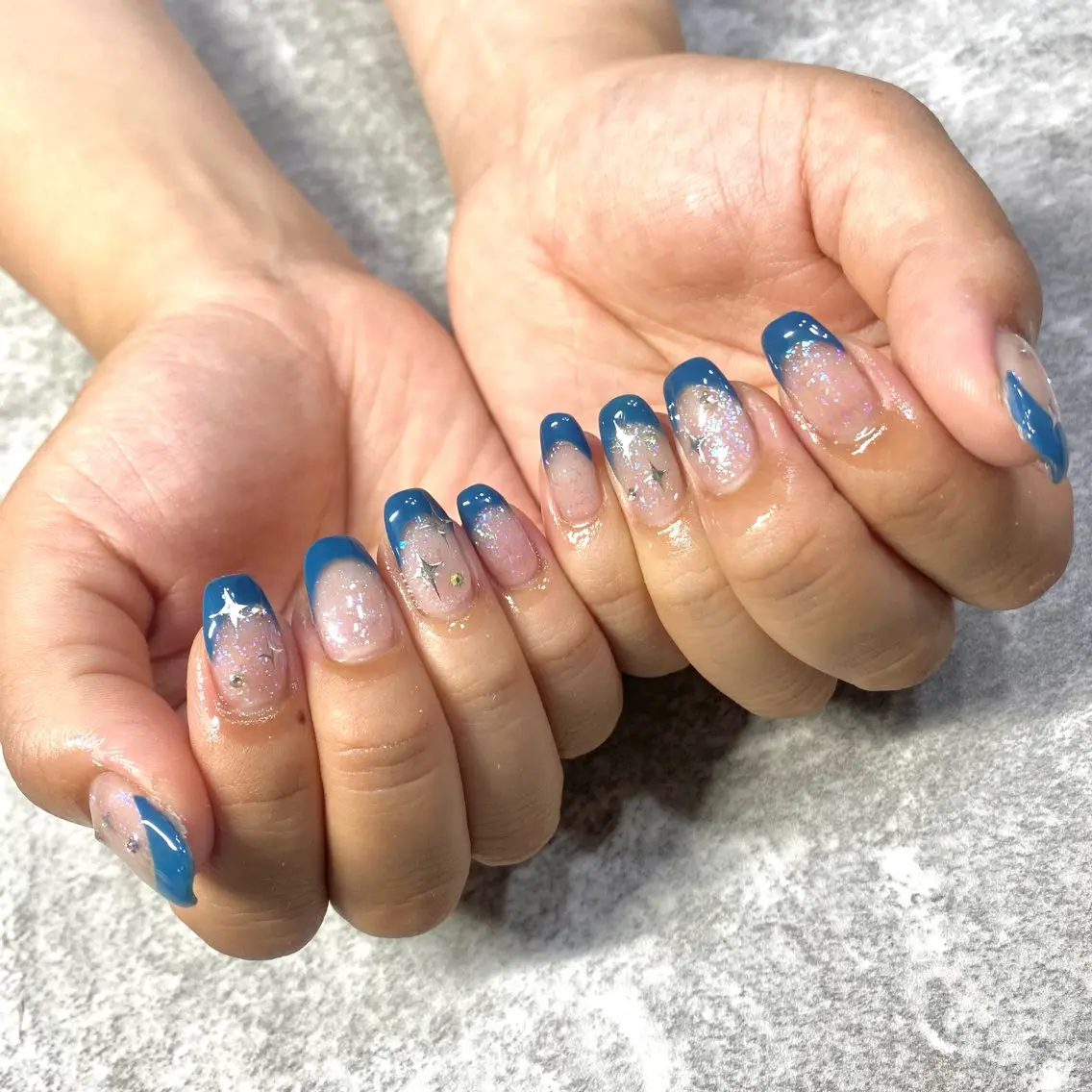 ネイル ブルー フレンチネイル ハンドネイル ★Rinail... .のネイルデザイン