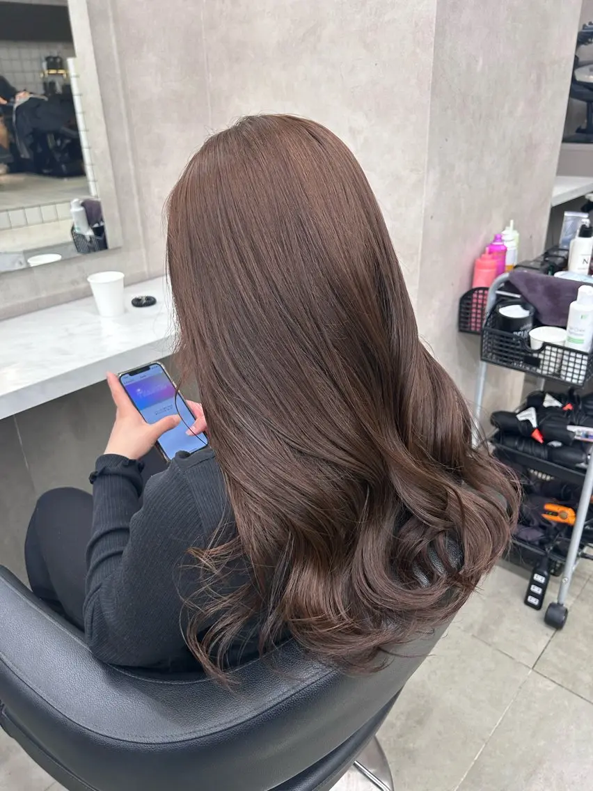 ロング カラー パーマ ヘアアレンジ メンズ キッズ ブリーチなしカラー/ ブラウン/レイヤーのヘアスタイル